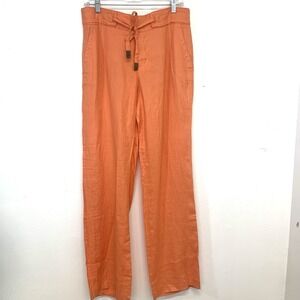 Zara Woman Trouser  Pants 100% Linen  Large Straight Mid Rise Pockets Inseam 33"